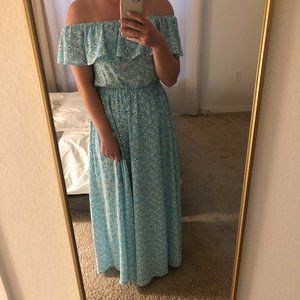 blue and white floral maxi dress